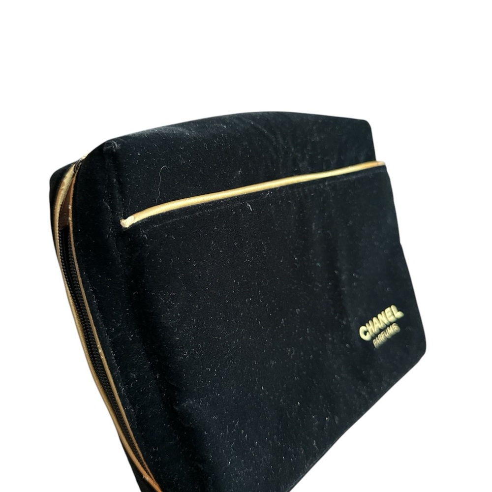 Chanel monogram  plush velvet bag w/gold trim dual zip -